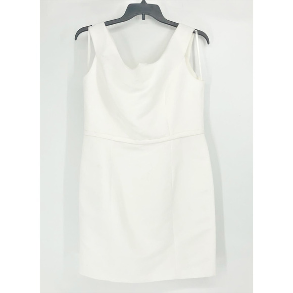 AMSALE Faille Cocktail Dress 18 Silk White Off Shoulder Sheath Knee Length - Picture 2 of 13